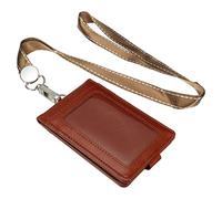 PATIKIL Porte-badge d'identification en cuir synthétique avec cordon tour de cou amovible, porte-cartes plié avec 1 fenêtre transparente et 4 emplacements pour cartes pour le bureau, marron