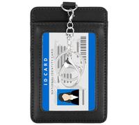 PATIKIL Porte-badge en cuir avec fenêtre transparente pour carte d'identité, poche avant verticale et fermoir en métal pivotant pour employés, personnel, université, 11,9 x 8,1 x 0,5 cm, noir