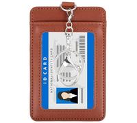 PATIKIL Porte-badge en cuir avec fenêtre transparente pour carte d'identité, poche avant verticale et fermoir en métal pivotant pour employés, personnel, université, marron rougeâtre, 11,9 x 8,1 x 0,5