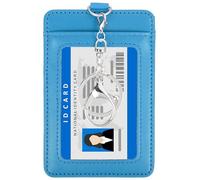 PATIKIL Porte-badge en cuir avec fenêtre transparente pour carte d'identité, poche avant verticale et fermoir en métal pivotant pour employés, personnel, université, bleu lac, 11,9 x 8,1 x 0,5 cm