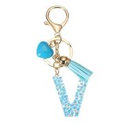 PATIKIL Porte-Clés Alphabet Initiale, Porte-Clés Mignon en Résine avec Pompon Cœur, Breloques Lettre à Pendentif Charme pour Femmes Porte-Monnaie Sac à Main Clef Voiture, Bleu (V)