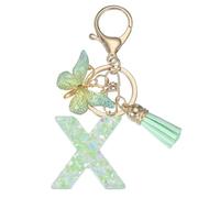 PATIKIL Porte-Clés Alphabet Initiale, Porte-Clés Mignon en Résine avec Pompon Papillon, Breloques Lettre à Pendentif Charme pour Femmes Porte-Monnaie Sac à Main Clef Voiture, Vert (X)