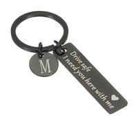 PATIKIL Porte-clés Drive Safe, 1 Set Porte-clés Lettre M J'ai Besoin de Toi Ici Porte-clés avec Boîte Cadeau pour Lui cadeaux Saint-Valentin, Noir