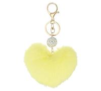 PATIKIL Porte-clés en fausse fourrure Pom Pom, Charme moelleux en forme de cœur pour sac à main, sac à dos, clé de voiture, sac fourre-tout, jaune