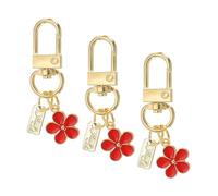 PATIKIL Porte-Clés en Forme de Fleur, 3pcs Breloques Émaillées Porte-Clés Mignons Accessoires Pendentif pour Sac à Main Clef Voiture Téléphone Portefeuille, Rouges