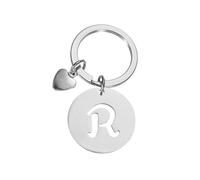 PATIKIL Porte-Clés Initiale Lettre, Breloques en Acier Inoxydable Charme Lettre A-Z, Porte-Clés Mignon Cœur Métal Alphabet Anneau pour Clef Voiture Sac à Main Dos Portefeuille, Argenté (R)