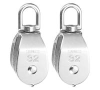 PATIKIL Poulie Double, 2Pcs M32 Acier Inoxydable 304 Poulie de Levage à Câble Métallique, Crochet Pivotant, Roue de Poulie Suspendue pour Entrepôt de Construction, Marine, Argenté