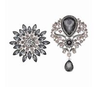 PATIKIL Rhinestone Flower Brooch Pins Set, 2 Style Crystal Sunflower & Vintage Tear Drop Brooch Pin Lapel Pins Kit Pour Women Suits Clothes Dress Bouquet Craft Party, Grey