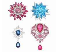 PATIKIL Rhinestone Flower Brooch Pins Set, 4 Style Crystal Sunflower & Vintage Tear Drop Brooch Pin Lapel Pins Kit Pour Women Suits Clothes Dress Bouquet Craft Party, Lake Blue/Rose Red
