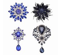 PATIKIL Rhinestone Flower Brooch Pins Set, 4 Style Crystal Sunflower & Vintage Tear Drop Brooch Pin Lapel Pins Kit Pour Women Suits Clothes Dress Bouquet Craft Party, Deep Blue/Dark Blue