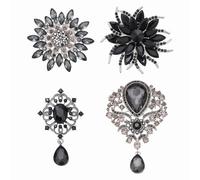 PATIKIL Rhinestone Flower Brooch Pins Set, 4 Style Crystal Sunflower & Vintage Tear Drop Brooch Pin Lapel Pins Kit Pour Women Suits Clothes Dress Bouquet Craft Party, Grey/Black