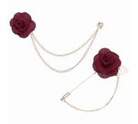 PATIKIL Rose Flower Lapel Pin Pour Men, 2 Style Cloth Camellia Brooch Kit Gold Leaf Boutonnieres Stick Brooch Tassel Chain Satin Badge Suit Pin Pour Men Wedding Suit, Wine Red