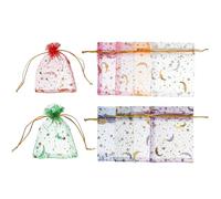 PATIKIL Sachet en Organza, 50 pcs 7 x 9cm Pochon à Bonbons avec Cordon, Motif Lune et étoiles pour Bijoux, Cadeaux, Mariages, Noël, Festivals, Fournitures de Maquillage, Multicolore Or