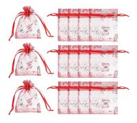 PATIKIL Sachets en Organza, 100 Pcs 7 x 9cm Pochon à Bonbons Mesh avec Cordon Sachets Cadeaux à Bijoux Butterfly pour Mariage Noël Festival Fournitures Maquillage, Rouge Argenté