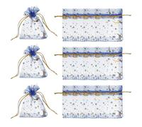 PATIKIL Sachets en Organza, 100 pcs 7 x 9cm pochons en Maille à Cordon Motif Lune étoile pour Bijoux Cadeaux Mariage Noël Festivals Fournitures Maquillage, Bleu Saphir Or