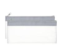 PATIKIL Sacs à argent avec fermeture éclair 8,7x3,9 pouces, 2 pièces Enveloppes dépôt billets en PVC transparent avec fermeture éclair Portefeuille chèques pour pièces Argent, gris