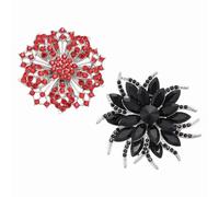 PATIKIL Set de broches fleur en strass, 2 styles broche soleil cristal kit d'épingles de revers pour femmes costumes robes manteaux artisanat fête, Rouge/Noir