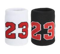 PATIKIL Sports Wristband Sweatbands pour Men and Women, 2 Pcs Breathable Tennis Wrist Bands Absorbent Sweat Band Number 23 pour Basketball Football Baseball Running Gym, Black/Red