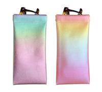 PATIKIL Squeeze Top Pochettes De Lunettes De Soleil, 2 Pcs Pochettes De Lunettes Souples En Cuir PU Portable Pour Voyage Organisateur De Lunettes De Soleil, Dégradé Violet/Dégradé Orange