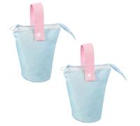 PATIKIL Stand Pencil Pouch, 2 Pcs Telescopic Standing Pen Pouch with Handle Stand Colored Pen Holder Foldable Makeup Cosmetic Bag Art Supplies for Marker Brush Home Office, Light Blue