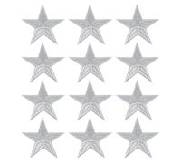 PATIKIL Star Iron-on Patches, 12 Pcs Étoiles Patches À Coudre Appliques Brodées Décorations pour Vêtements Vestes Chapeaux Sac À Dos Réparation Décorations, Silver Tone, 3.2" x 3.2"
