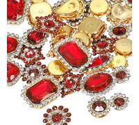 PATIKIL Strass à Coudre, 50 Pcs Formes Mixtes Verre Avec Base Métallique, Strass Forme Griffe Fleur pour Couture Chaussures Vêtements Ceintures Décoration, Rouge (0,35"-0,75")