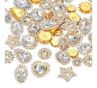 PATIKIL Strass à Coudre, 50 Pcs Formes Mixtes Verre Avec Base Métallique, Strass Forme Griffe Fleur pour Couture Chaussures Vêtements Ceintures Décoration, Blanc (0,35"-0,75")