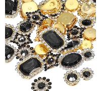 PATIKIL Strass à Coudre, 50 Pcs Formes Mixtes Verre Avec Base Métallique, Strass Forme Griffe Fleur pour Couture Chaussures Vêtements Ceintures Décoration, Noir (0,35"-0,75")