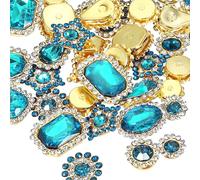 PATIKIL Strass à Coudre, 50 Pcs Formes Mixtes Verre Avec Base Métallique, Strass Forme Griffe Fleur pour Couture Chaussures Vêtements Ceintures Décoration, Bleu (0,35"-0,75")