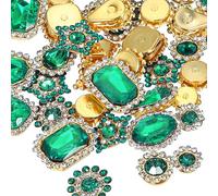 PATIKIL Strass à Coudre, 50 Pcs Formes Variées Verre Avec Base Métallique, Strass Forme Griffe Fleur pour Décoration Chaussures Vêtements Ceintures Couture, Vert Foncé (0,35"-0,75")