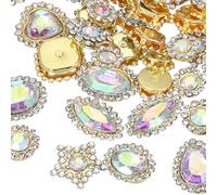 PATIKIL Strass à Coudre, 50 Pcs Formes Variées Verre Avec Base Métallique, Strass Forme Griffe Fleur pour Couture Chaussures Vêtements Ceintures Décoration, Blanc Ab (0,35"-0,75")