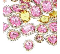 PATIKIL Strass à Coudre, 50 Pcs Formes Variées Verre Avec Base Métallique, Strass Forme Griffe Fleur pour Décoration Chaussures Vêtements Ceintures Couture, Rose Clair (0,35"-0,75")
