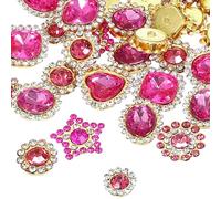 PATIKIL Strass à Coudre Cristaux, 50 Pcs Formes Mixtes Verre Avec Base Métallique, Strass Forme Griffe Fleur pour Couture Chaussures Vêtements Ceintures, Rouge Rose (0,35"-0,75")