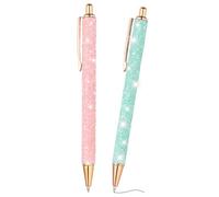 PATIKIL Stylo à bille pailleté, 2Pcs Stylos à paillettes fantaisie rétractables à pression en métal pour journal intime avec écriture encre noire pour femmes filles bureau, rose bleu clair