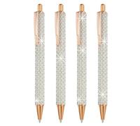 PATIKIL Stylo Bille Metal Strass, 4 Pack Stylos Perle Cristal Encre Noire Pointe 1.0mm Brillant pour Femmes Cadeau Bureau Prise de Notes Journaling, Blanc