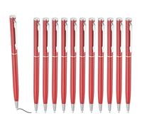 PATIKIL Stylo Bille Métallique Fin, 12Pcs Encre Noire 1mm Pointe Moyenne Stylo Rétractable Léger Stylos Écriture Fluide Avec Pince Métallique Pour Bureau Mariage Livre Invités, Rouge