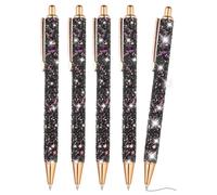 PATIKIL Stylo Bille Pailleté, 5Pcs Stylo Fantaisie Étincelant Rétractable Presse Métal Écriture Journal Ink Noir pour Femmes Filles Bureau Anniversaire, Noir