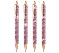 PATIKIL Stylo Bille Strass Métal, 4 Pack Stylos Perle Cristal Encre Noire Pointe 1.0mm Brillant pour Femmes Cadeau Bureau Prise de Notes Journal Intime, Rose Clair Rouge
