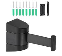 PATIKIL Support mural fixe pour barrière rétractable, barrière de contrôle de foule de 16,4 pieds pour magasin de détail stade, boîtier noir avec ceinture de précaution rétractable noire