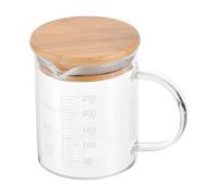 PATIKIL Verre Doseur de 250 ml, Gradué en Verre Borosilicate 3.3 avec Échelle Imprimée Blanche, Tasse à Mesurer Liquide avec Couvercle en Bois Et Bec en Forme de V Pour la Cuisine
