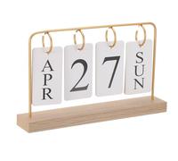 PATIKIL Vintage Bois Perpétuel Calendrier, En bois Retourner Calendrier Tourner Page Mois Date Affichage pour Bureau Bureau Accueil Chambre Décoration, Doré