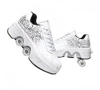 Patin À Roulette Fille, Sneakers Roller Chaussures De Skateboard Baskets avec Roues Sport Gymnastique Mode Multi-usages Kick Roller Shoe pour garçons Filles