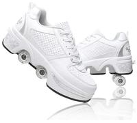 Patin À Roulette Fille, Sneakers Roller Chaussures De Skateboard Baskets avec Roues Sport Gymnastique Mode Multi-usages Kick Roller Shoe pour garçons Filles 37 EU