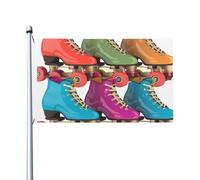 Patin à roulettes rétro coloré 1 drapeau de 0,9 x 1,5 m, drapeaux de jardin double face, drapeaux de maison avec œillets en laiton, bannière de vœux, bannière de vœux, décoration d'intérieur ou