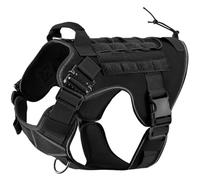 Patina Harnais tactique pour chien, 2 boucles en métal, harnais réfléchissant pour chien avec support Airtag caché et poignée, gilet réglable sans traction avec panneaux Molle & Loop (noir, taille M)