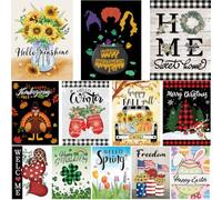 Pating Lot de 12 drapeaux de jardin saisonniers double face de 30,5 x 45,7 cm, petits drapeaux de jardin pour l'extérieur, automne, hiver, Halloween, Noël, extérieur, vacances, jardin, pour toutes les