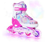 Patins à roues alignées papillon et fleur pour filles et garçons - Bleu sarcelle pour adolescents de 7, 8, 9, 10 ans - Toutes roues lumineuses réglables pour sports d'intérieur et d'extérieur, cadeau