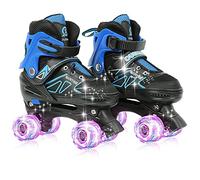 Patins à Roues Alignées Réglables avec Roues Lumineuses, Patins à roulettes Lumineux et Amusants - Le modèle A est Non Clignotant, Le modèle B est entièrement Clignotant. (B-S, Bleu et Noir)