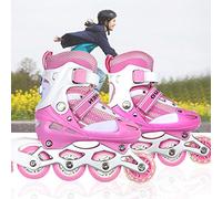 Patins à Roues alignées réglables avec Roues Lumineuses pour Enfants et Adultes pour Filles et garçons, Hommes et Femmes-41 * 35 * 11.5cm -Taille 31-34 - Rose S