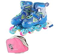 Patins à Roues alignées réglables pour Enfants, Patins à roulettes pour Enfants avec Roues Lumineuses, Patins à roulettes Bleus Respirants pour Une Utilisation en extérieur,